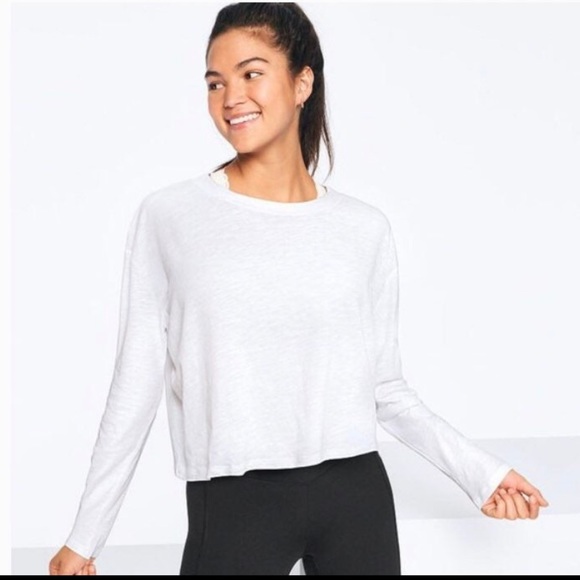 PINK Victoria's Secret Tops - PINK by Victoria Secret long sleeve Crop Tee Top white